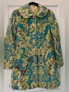 Elevenses Anthropologie Floral Corduroy Coat Fit & Flare Peter Pan Collar Size 4